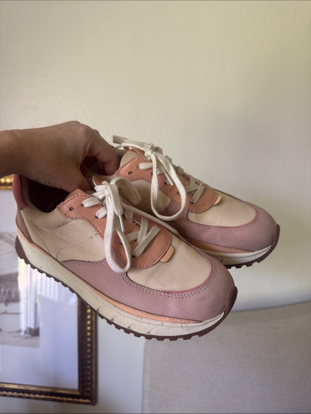 Madewell Pink and Cream Lace-Up Leather Sneakers
